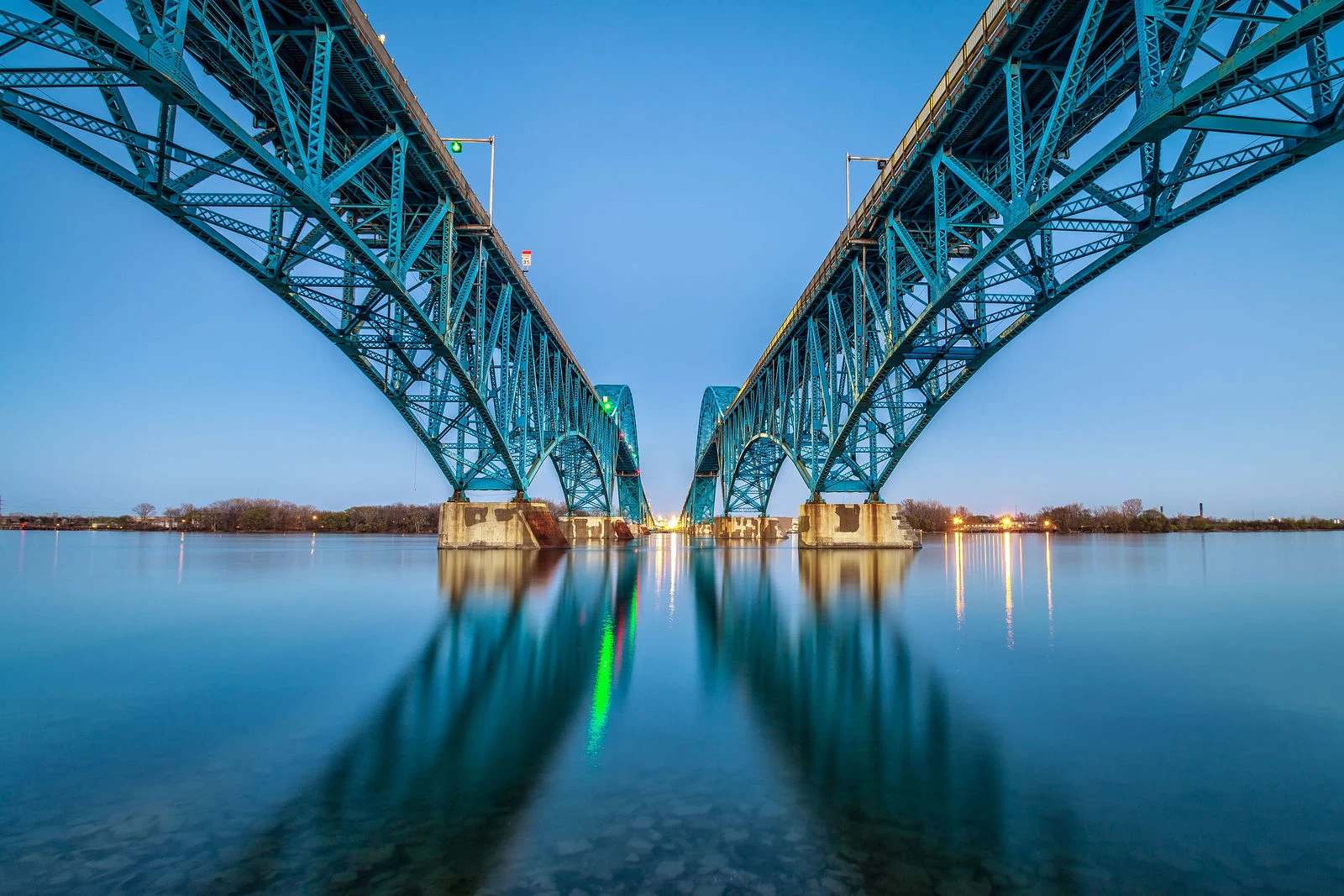 Twin bridges in blue