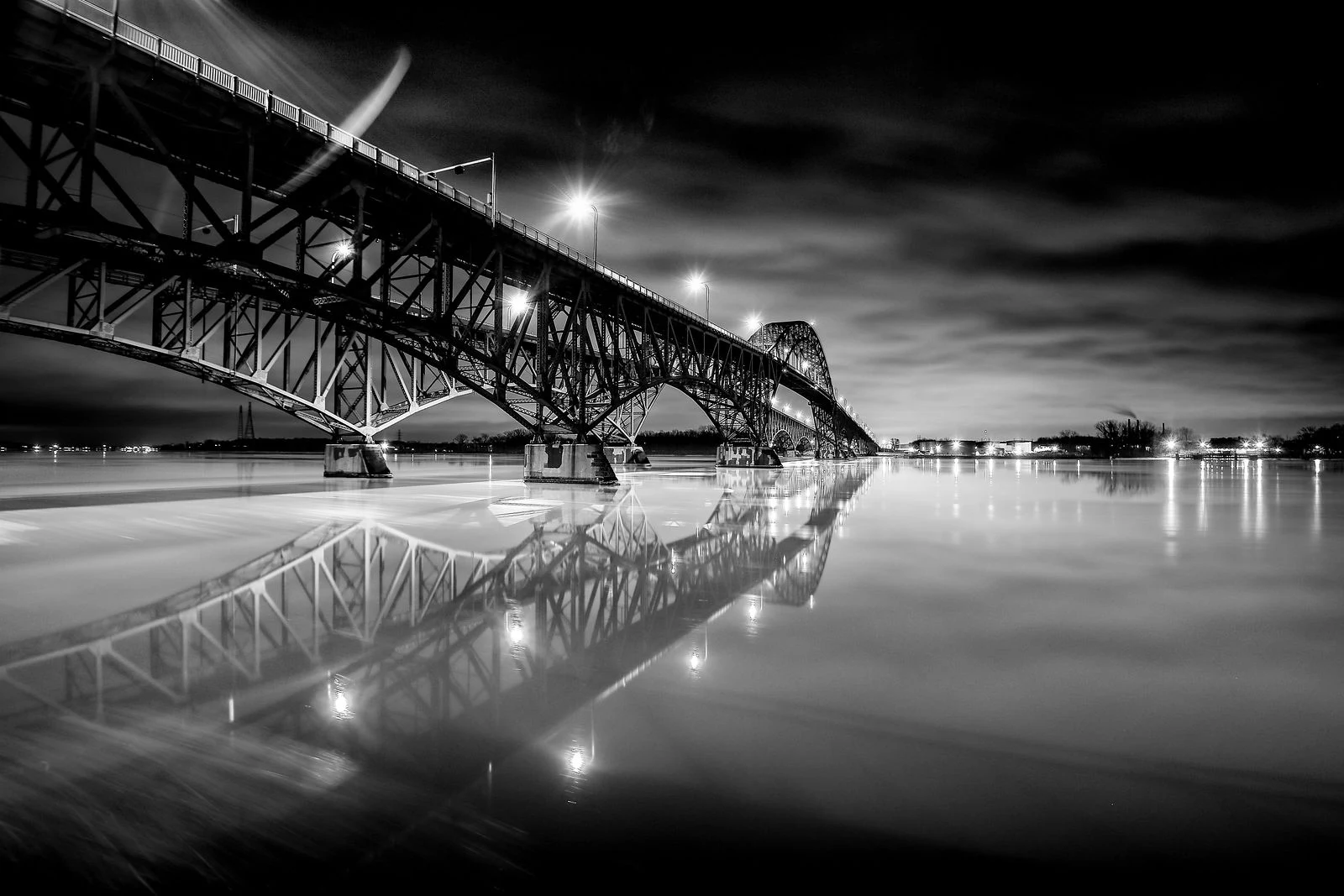 Illuminated bridge — monochrome