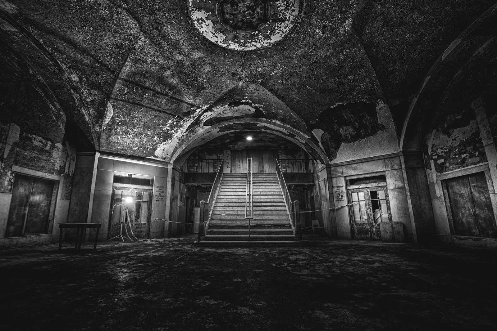 Ornate staircase — monochrome