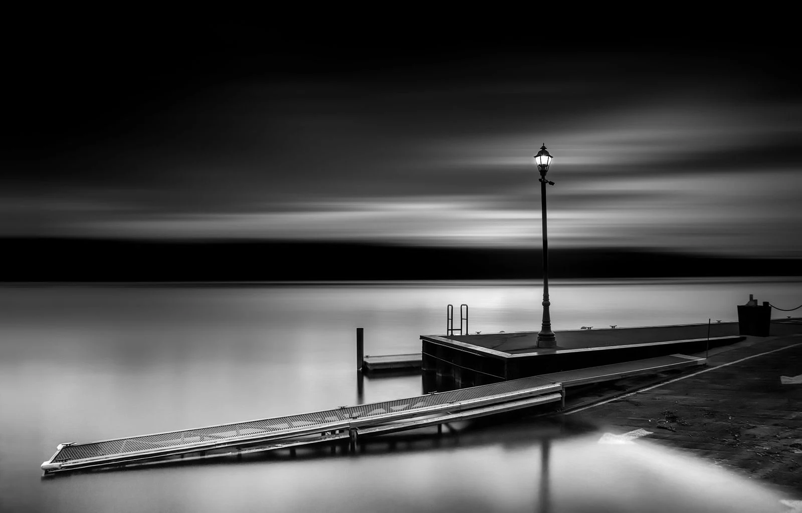 Quiet waterfront — monochrome